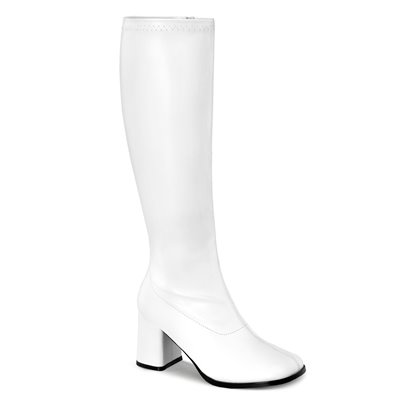 GoGo Plus Size Boots Faux White 3" Heel
